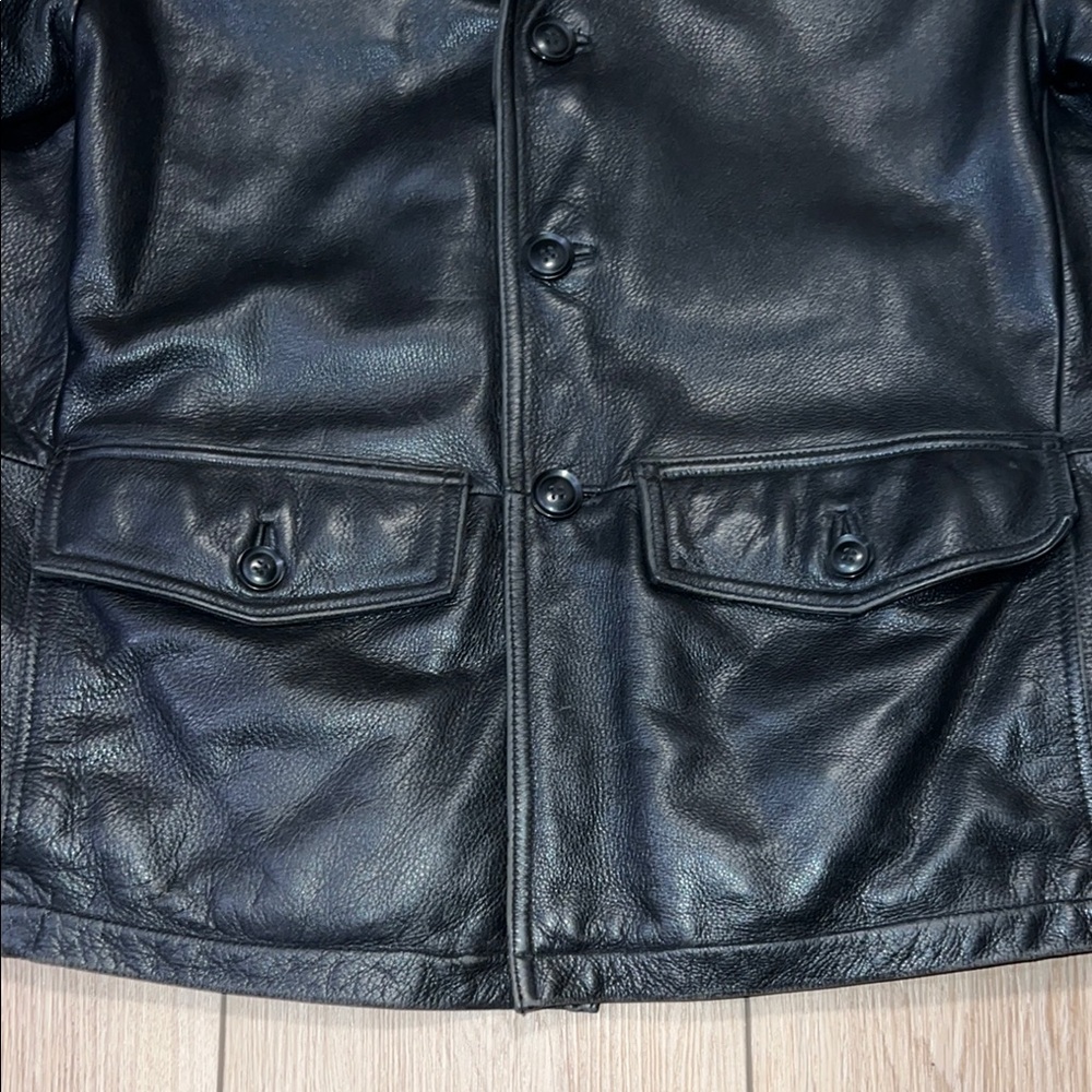 Vintage Men's Danier Black Military Field Jacket with Glossy Finish - Picture 3 of 16